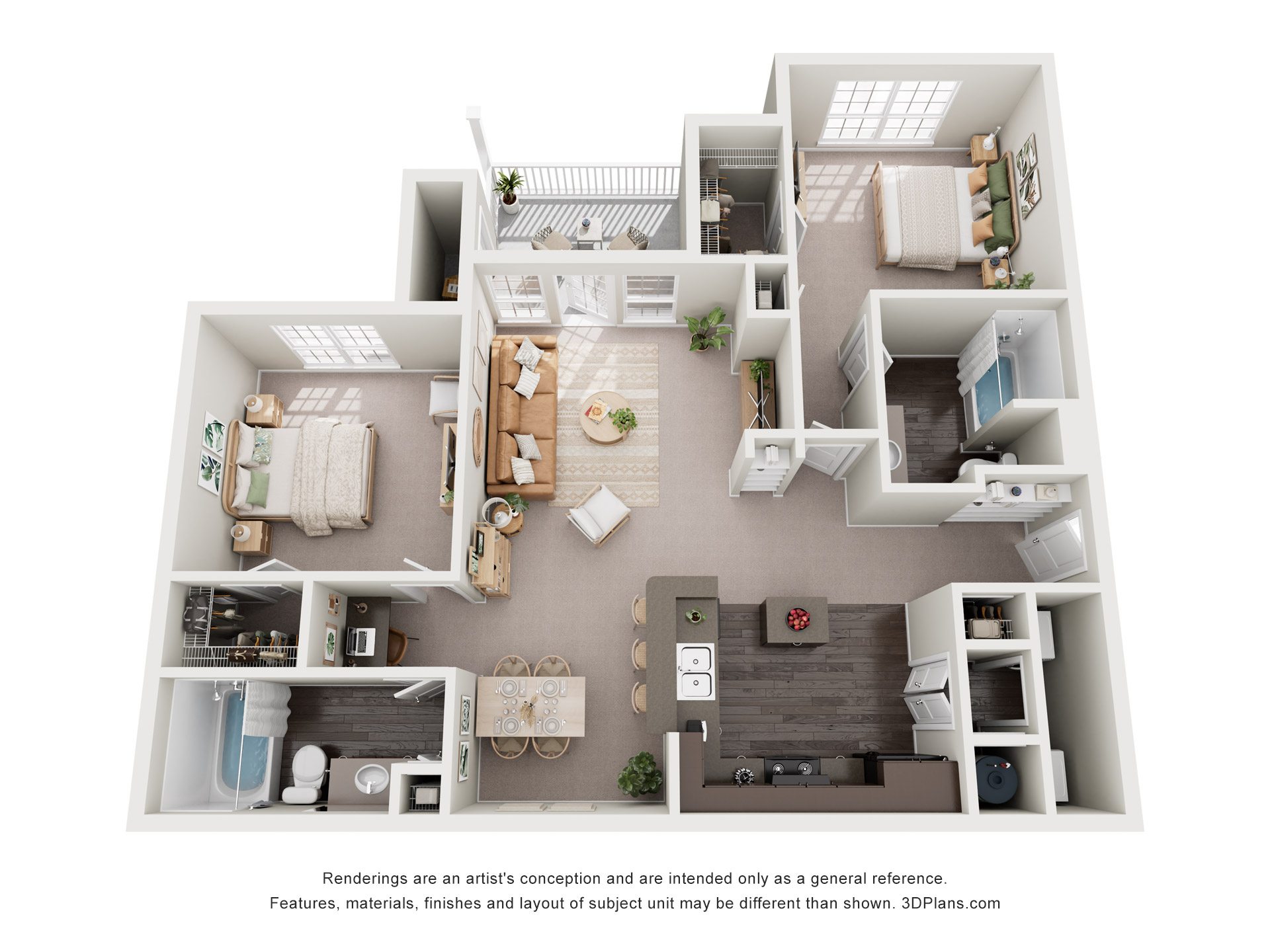 Floor plan for 2 beds, 2 baths, 1272 sqft